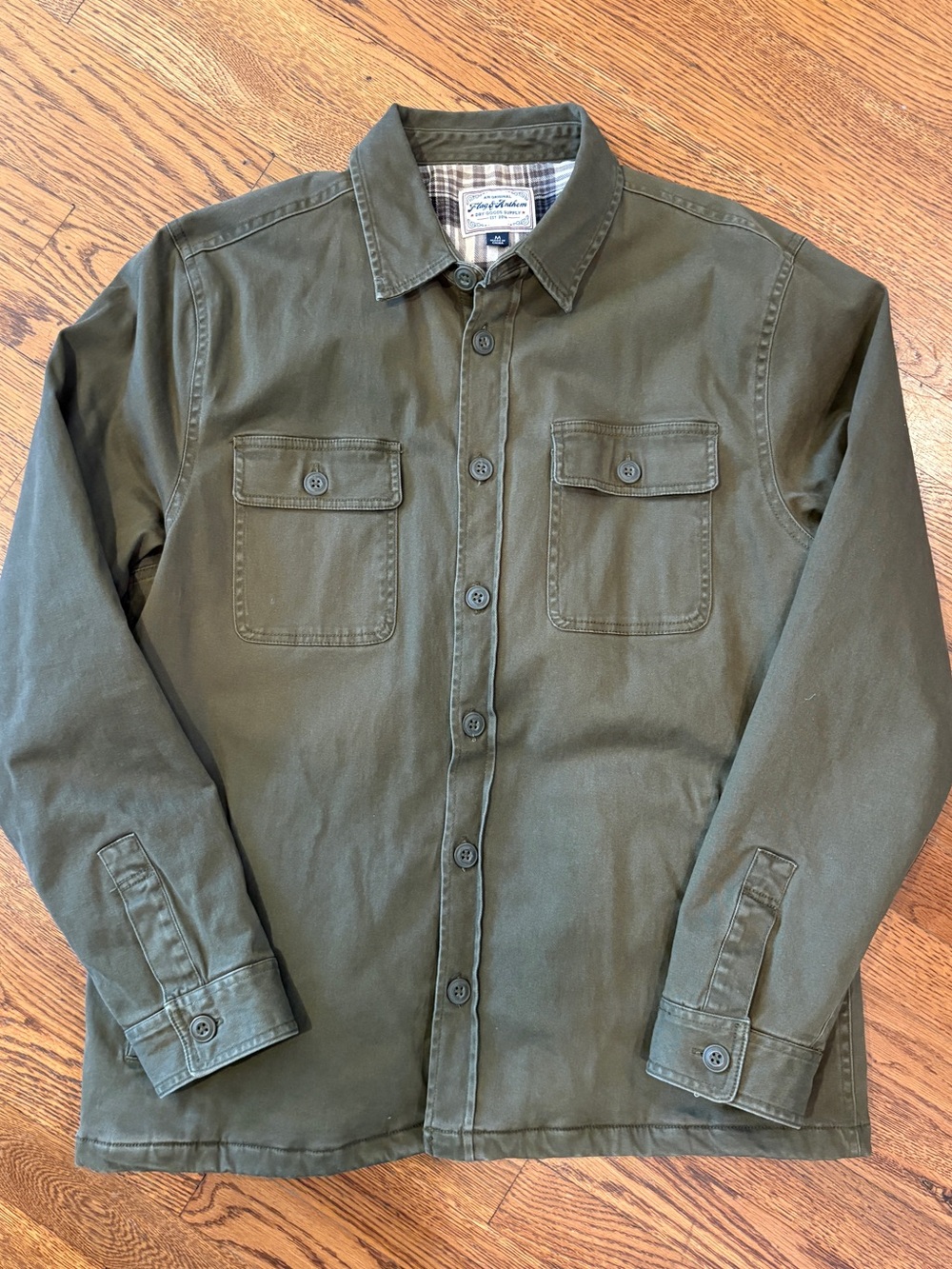 Flag & Anthem green and flannel lined jacket. Mens M